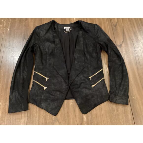 Cache open front cardigan jacket duster Faux Suede Soft Motto Black Zipper 6 - Picture 1 of 10